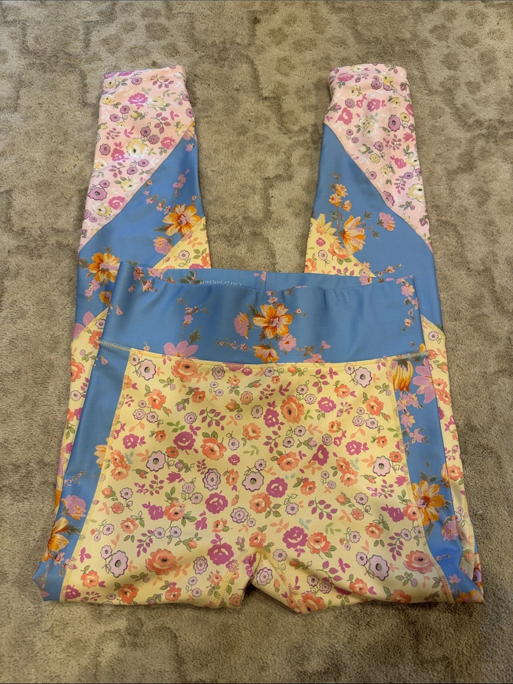 LoveShackFancy Multi-Color Floral Patchwork Leggings
